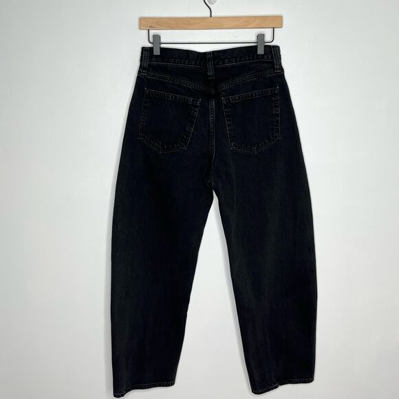 Gap High Rise Barrel Leg Jeans Womens 27P Washed Black Cotton 2025 Style - Picture 9 of 11